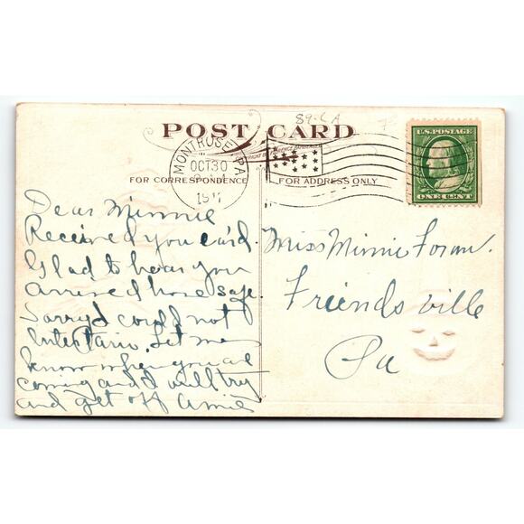 Vintage Halloween Greetings Witch Flying Over City Florence Bamberger Postcard - Picture 2 of 2